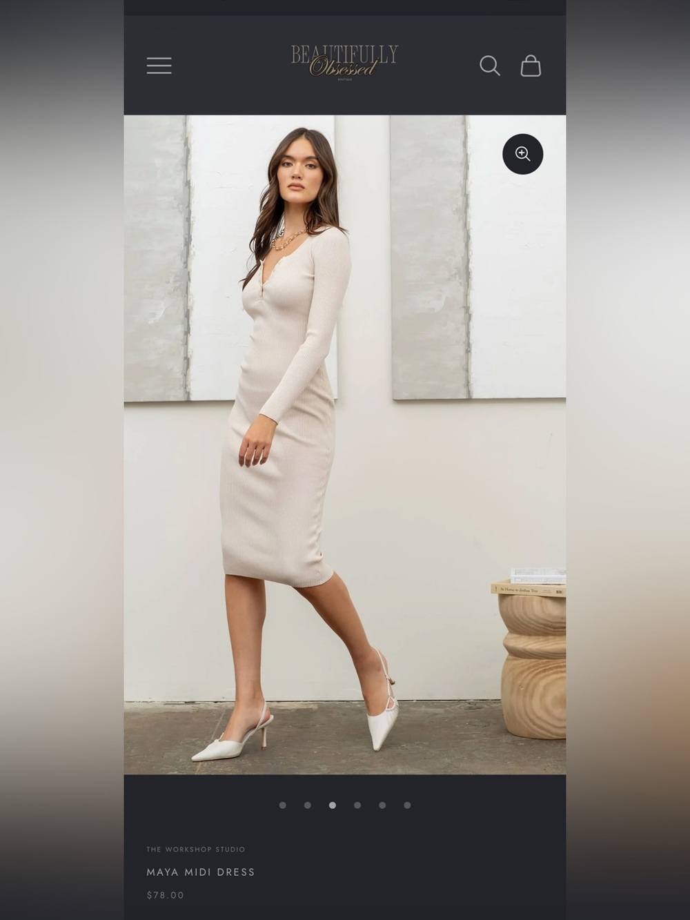 Workshop Republic Clothing Long Sleeve Ribbed Maxi Dress in Light Beige